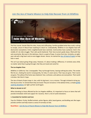 Join the Ace of Hearts Mission to Help Kids Recover from LA Wildfires