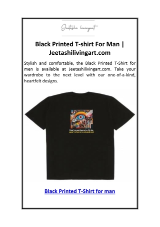 Black Printed T-shirt For Man  Jeetashilivingart.com