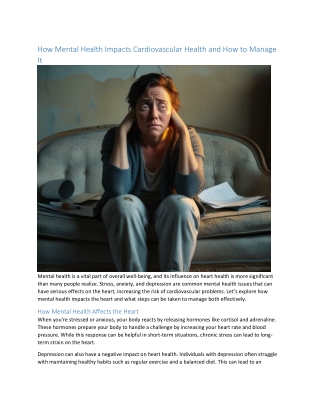 How Mental Health Impacts Cardiovascular Health and How to Manage It