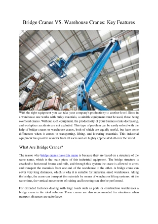 Bridge Cranes VS. Warehouse Cranes Key Features