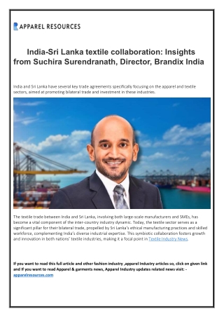 India-Sri Lanka textile collaboration Insights from Suchira Surendranath Director Brandix India