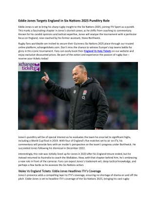 Eddie Jones Targets England in Six Nations 2025 Punditry Role