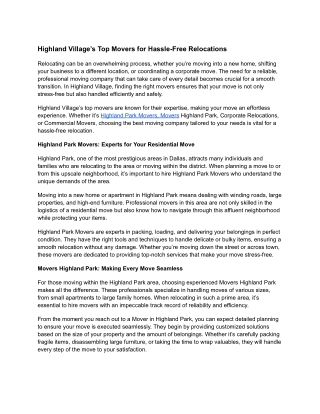 Highland Village’s Top Movers for Hassle-Free Relocations