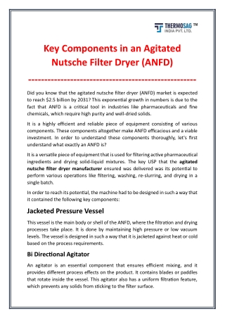 Top Key Components of Agitated Nutsche Filter Dryer