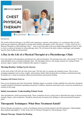 A Day in the Life of a Physical Therapist at a Physiotherapy Clinic