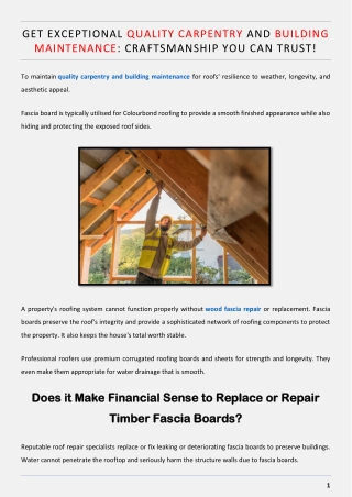 Get Exceptional Quality Carpentry and Building Maintenance Craftsmanship You Can Trust!