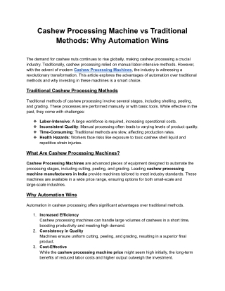 Cashew Processing Machine vs Traditional Methods_ Why Automation Wins