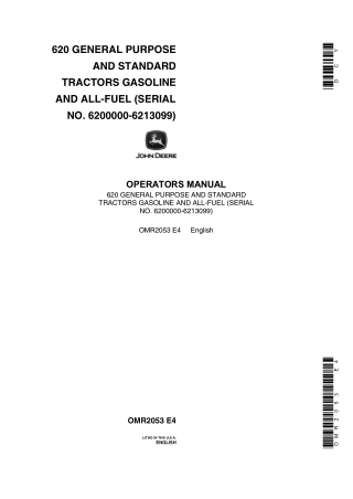 John Deere 620 General Purpose and Standard Tractors Operator’s Manual Instant Download (Pin.6200000-6213099)(Publicatio