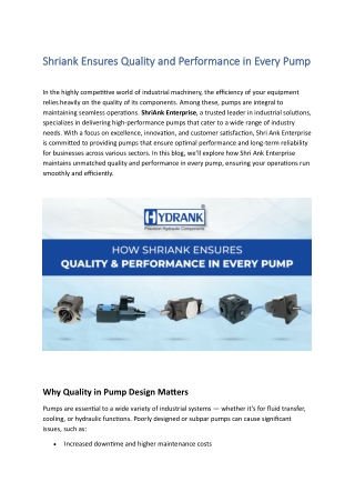 Shriank Ensures Quality and Performance in Every Pump