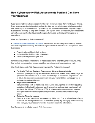 How Cybersecurity Risk Assessments Portland Can Save Your Business