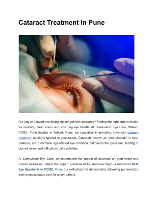 Cataract Treatment In Pune