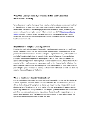 Why One Concept Facility Solutions Is the Best Choice for Healthcare Cleaning