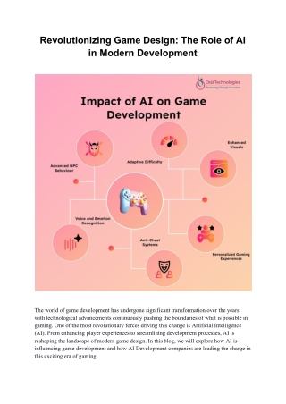 Revolutionizing Game Design : The Role of AI in Modern Development