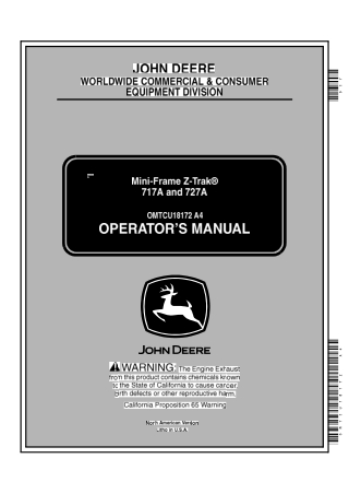 John Deere 717A and 727A Mini-Frame Z-Trak Mower Operator’s Manual Instant Download (PIN010001-) (Publication No.OMTCU18