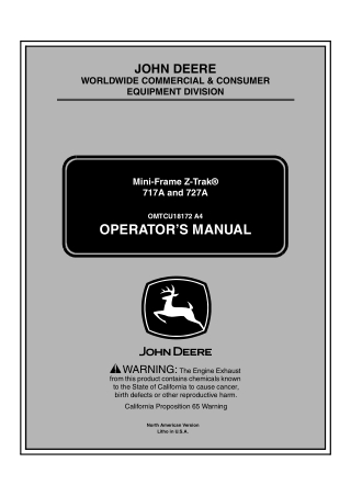 John Deere 717A and 727A Mini-Frame Z-Trak Mower Operator’s Manual Instant Download (PIN010001-) (Publication No.OMTCU18