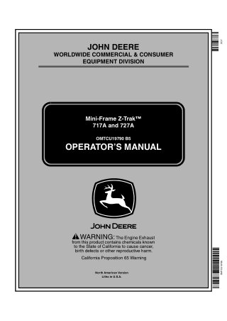 John Deere 717A and 727A Mini-Frame Z-Trak™ Mower Operator’s Manual Instant Download (PIN020001-) (Publication No.OMTCU1