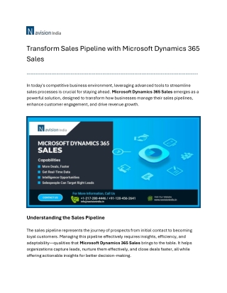 Transform Sales Pipeline with Microsoft Dynamics 365 Sales