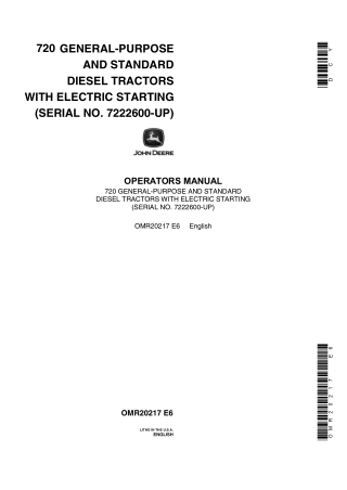 John Deere 720 General-Purpose and Standard Diesel Tractors (With Electric Starting) Operator’s Manual Instant Download