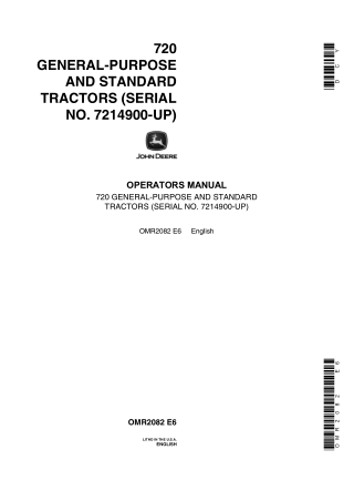John Deere 720 General-Purpose and Standard Tractors Operator’s Manual Instant Download (Pin.7214900-up) (Publication No