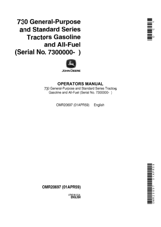 John Deere 730 General-Purpose and Standard Series Tractors (Gasoline and All-Fuel) Operator’s Manual Instant Download (