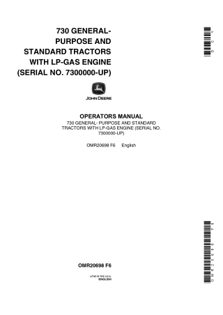 John Deere 730 General-Purpose and Standard Tractors With LP-Gas Engine Operator’s Manual Instant Download (PIN7300000-U