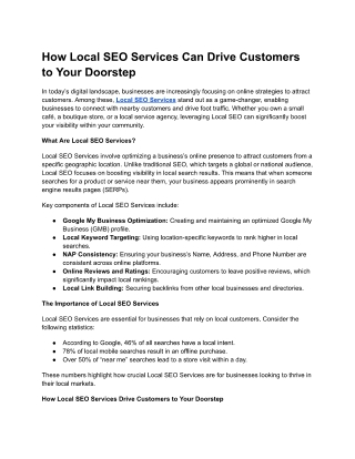 How Local SEO Services Can Drive Customers to Your Doorstep
