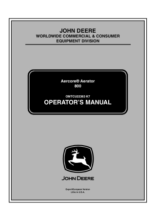 John Deere 800 AERCORE Aerator Operator’s Manual Instant Download (PIN060001-) (Publication No.OMTCU22363)