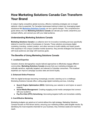 How Marketing Solutions Canada Can Transform Your Brand