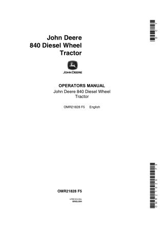 John Deere 840 Diesel Wheel Tractor Operator’s Manual Instant Download (Publication No.OMR21828)