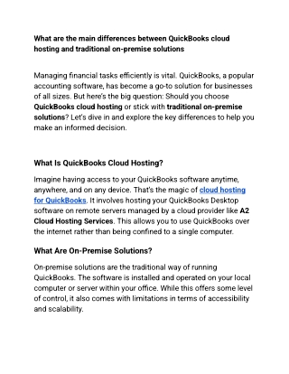 What are the main differences between QuickBooks cloud hosting and traditional on-premise solutions