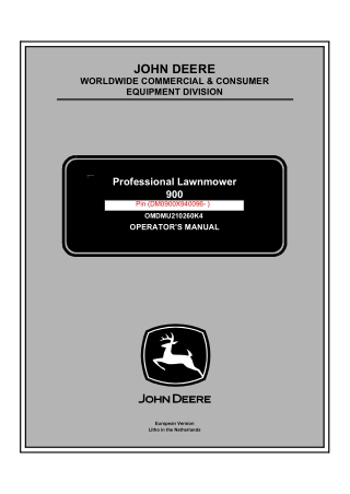 John Deere 900 Professional Lawnmower Operator’s Manual Instant Download (PINDM0900×940096-) (Publication No.OMDMU210260