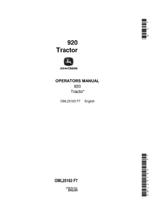 John Deere 920 Tractor Operator’s Manual Instant Download (Publication No.OML25163)