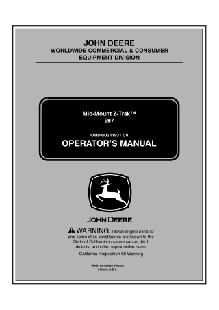 John Deere 997 Mid-Mount Z-Trak™ Mower Operator’s Manual Instant Download (PIN030101-) (Publication No.OMDMU211931)