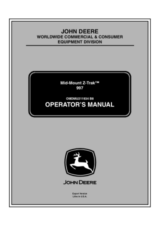 John Deere 997 Mid-Mount Z-Trak™ Mower Operator’s Manual Instant Download (PIN030101-) (Publication No.OMDMU211934)