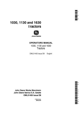 John Deere 1030 1130 and 1630 Tractors Operator’s Manual Instant Download (Publication No.OML31450)