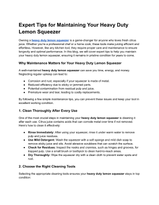 Expert Tips for Maintaining Your Heavy Duty Lemon Squeezer