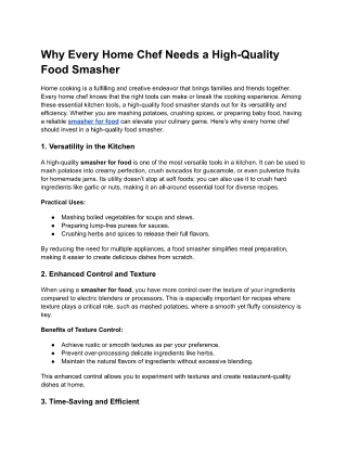 Why Every Home Chef Needs a High-Quality Food Smasher