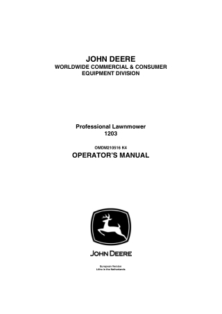 John Deere 1203 Professional Lawnmower Operator’s Manual Instant Download (PINDM1203×120060-) (Publication No.OMDMU21051