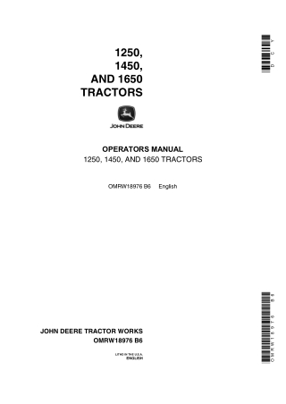 John Deere 1250 1450 and 1650 Tractors Operator’s Manual Instant Download