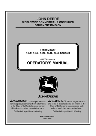 John Deere 1420 1435 1445 1545 1565 Series II Front Mower Operator’s Manual Instant Download (Publication No.OMTCU29562)