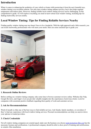 Local Window Tinting: Tips for Finding Reliable Services Nearby