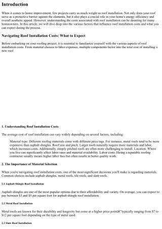Navigating Roof Installation Costs: What to Expect