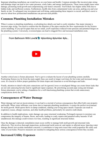 The Impact of Improper Plumbing Installation