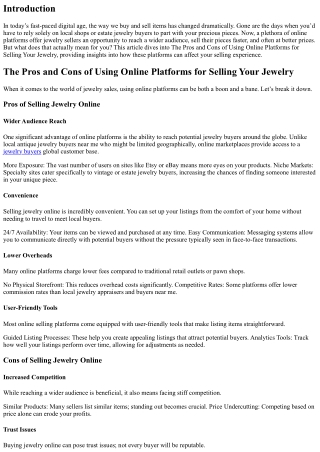 The Pros and Cons of Using Online Platforms for Selling Your Jewelry