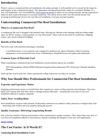 “Why You Should Hire Professionals for Commercial Flat Roof Installations”