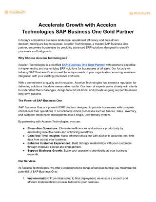 Accelerate Growth with Accelon Technologies SAP Business One Gold Partner