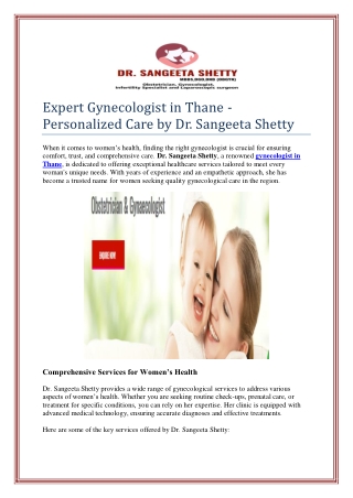 Expert Gynecologist in Thane - Personalized Care by Dr. Sangeeta Shetty