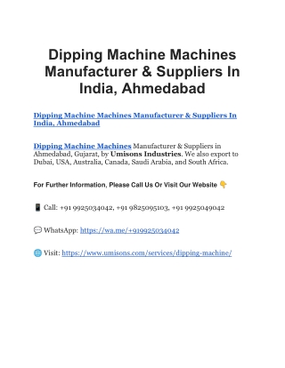 Dipping Machine Manufacturer & Suppliers In India, Ahmedabad