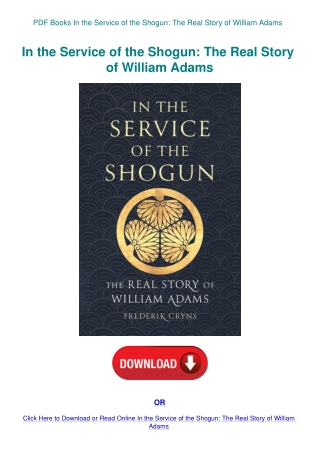 PDF Books In the Service of the Shogun The Real Story of William Adams