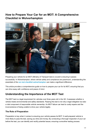 How to Prepare Your Car for an MOT A Comprehensive Checklist in Wolverhampton